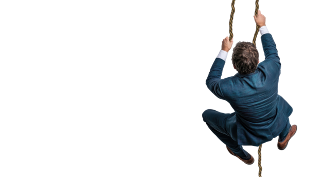 Businessman climbing rope signifies growth. transparent background - Powered by Adobe