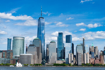 Fototapeta premium New York City urban architecture. New York City metropolis. New York City in USA. Streets of New York City. Lower Manhattan skyline. New York from New Jersey. Downtown Manhattan.