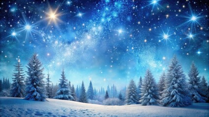 Serene winter wonderland with falling snowflakes under a starry night sky, winter, wonderland