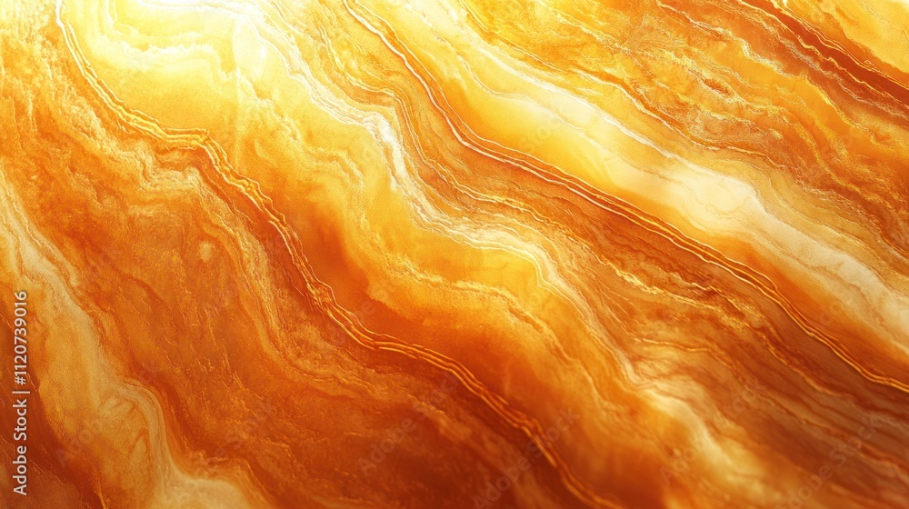Poster abstract golden and orange marble texture with wavy lines and light effect.