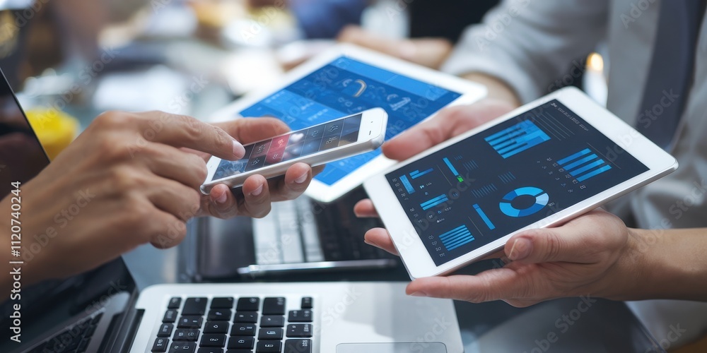 Poster business analytics and data visualization on digital devices