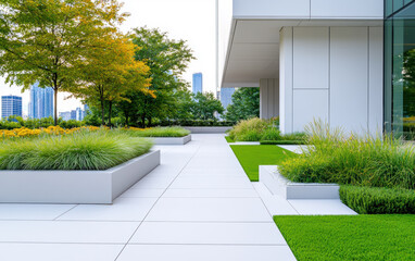 Obraz premium Modern Urban Garden with Greenery and Pathways