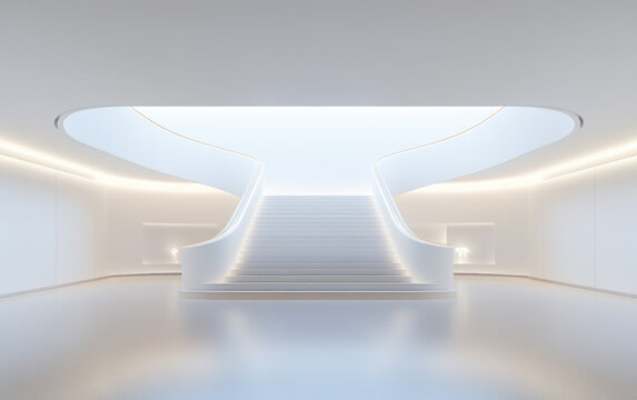 Modern Architectural Interior with Curved Staircase - Powered by Adobe