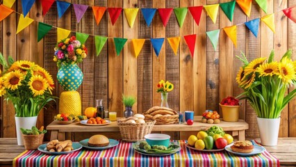 Fototapeta premium Colorful and festive table set up for a Brazilian festa junina celebration, Brazil, festa junina, table setting