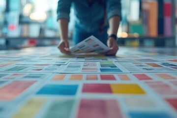 Creative process in graphic design modern studio print collage bright environment top view art concept exploration