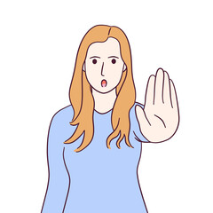 Illustration of woman posing rejection or showing no gesture