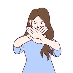 Illustration of woman posing rejection or showing no gesture