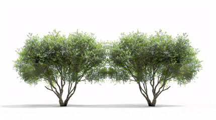 Salix Purpurea Nana and Olive Trees: Isolated on a white background, suitable for architectural projects.