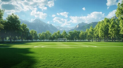 Obraz premium Stunning Mountain View Soccer Field