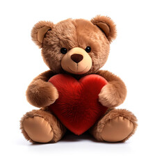 Obraz premium ハートを抱きしめているかわいいクマのぬいぐるみ（Cute teddy bear hugging a heart） 