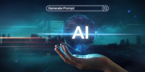 Futuristic Artificial Intelligence Sphere in Human Hands