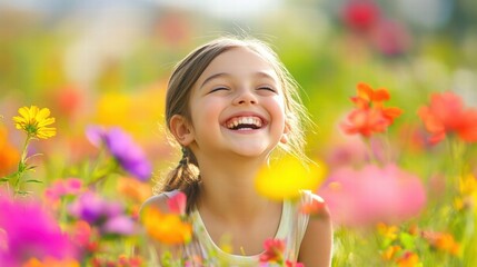 Fototapeta premium Happy Child in Flower Field