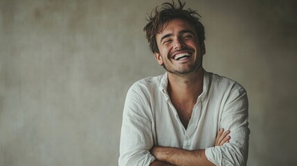 Obraz premium Happy Man Portrait, Laughing Handsome Male Model