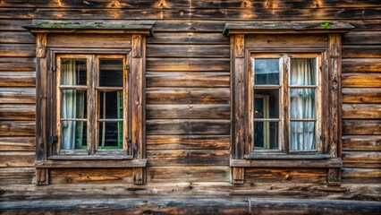Old wooden windows on the weathered exterior of a historic house , vintage, architecture, rustic, historic, aged, antique
