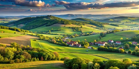 Landscape of Kaposvar in Hungary with rolling hills, fields, and vibrant greenery, Kaposvar, Hungary, landscape, scenic