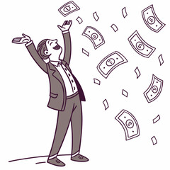 A rich guy with a flying money for your character design presentation