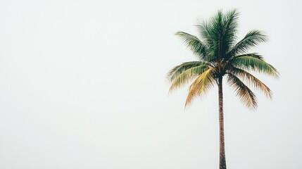 Obraz premium Single palm tree against a clear, pale sky.
