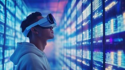 Man Experiencing Virtual Reality in Data Center