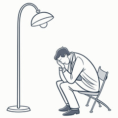 Business man depresion sitting under lamp for your design business or motivation