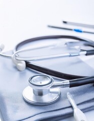 stethoscope medical equipment on the table in the doctor's room