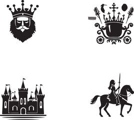 Royal and Medieval theme vector icons silhouette vector art illustration 