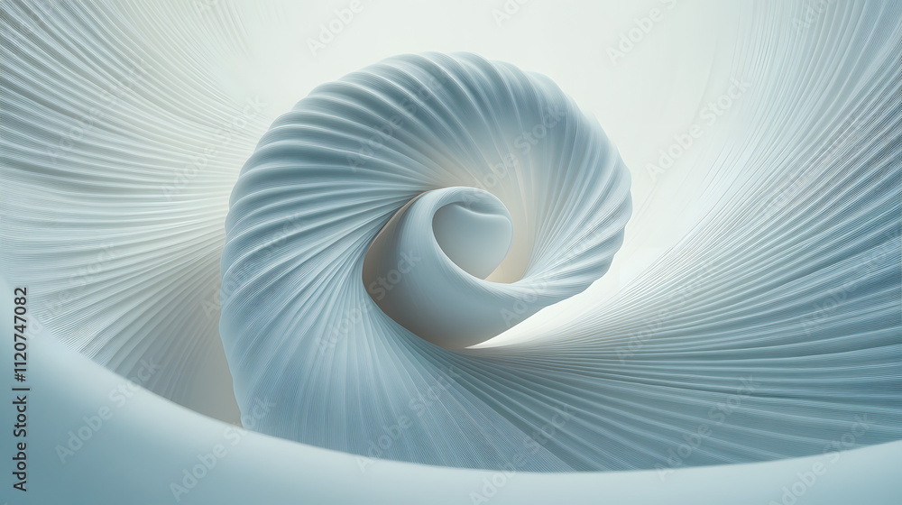 Aufkleber abstract 3d rendering of a swirling, pleated, light blue shell-like form. creates a sense of depth a