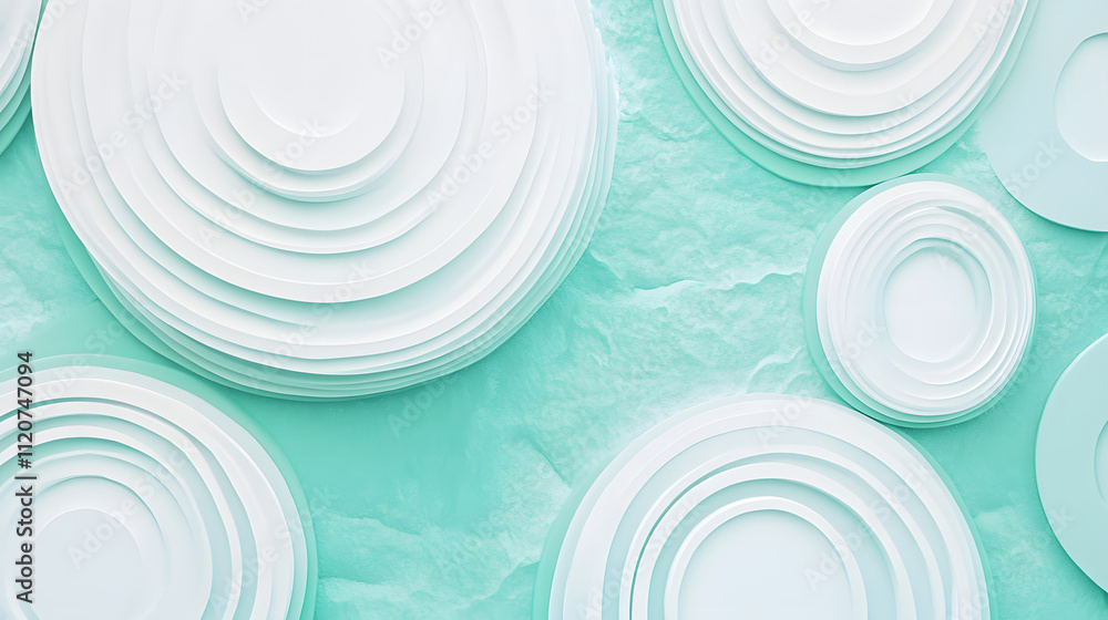 Poster abstract background featuring concentric white circles on a teal textured surface. elegant and moder