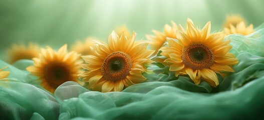 Sunflowers on Green Silk Background for Invisible Disability Awareness Week
