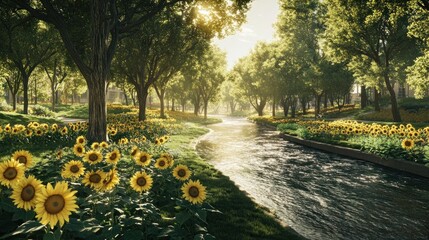 Sunflowers, Stream, and Serenity: A Summer's Day Dream