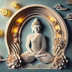 Serene Buddha Paper Art Illuminated With Candles
