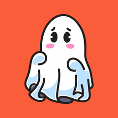 Cute Ghost Vector Cartoon Illustration. Scary Icon Concept Isolated Premium Vector. Flat Cartoon Concept. Cute Doodle Cartoon Illustration Style. Suitable for Any Project