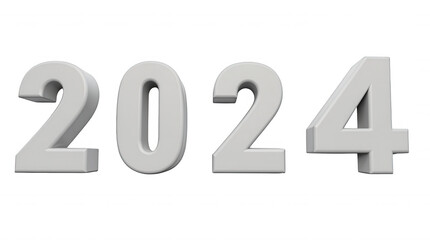 3D Numbers "2024" with Transparent Background for New Year and Holiday Design