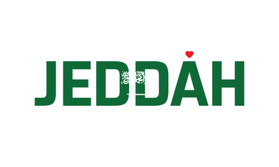 I Love Jeddah, Typographic Design of I Love Jeddah with a flag of Saudi Arabia on a white background, Flag of Saudi Arabia corporate in Jeddah with heart, I love Jeddah, Jeddah, I love Saudi Arabia