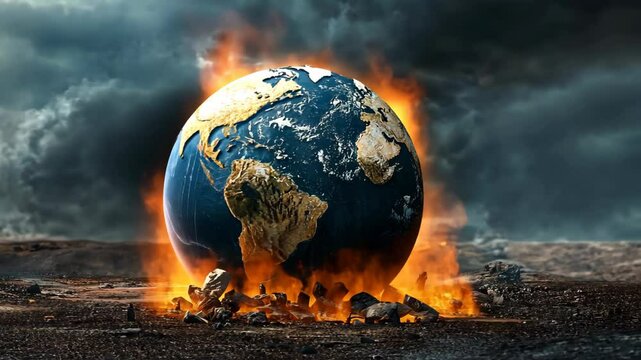 an earth burning with fire flame 