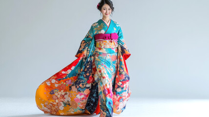 成人式で振袖の着物を着た日本人女性