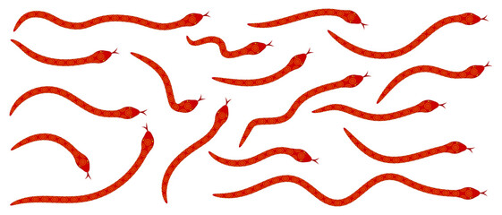 set patterned snake red color design vector on white background