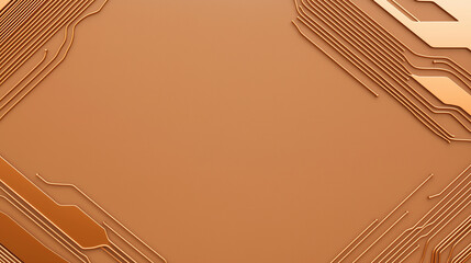 A golden brown circuit board pattern forming a frame on a brown background, creating an abstract and technological design.