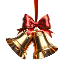 Elegant Golden Bells with Red Ribbon Holiday Isolated  Transparent PNG