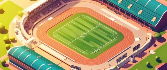 Aerial view of a modern sports stadium.