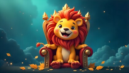 Cute lion on the throne