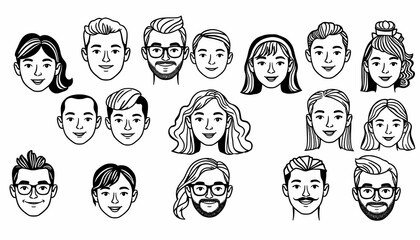 Collection of diverse hand-drawn faces.
