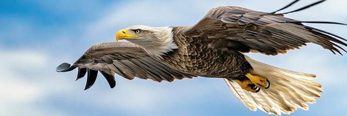 Fototapeta premium Majestic eagle soaring through a clear sky.