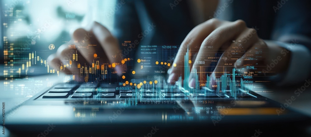 Aufkleber Business Analysis and Financial Reporting with Growth Graphs and Calculators in a Modern Office Setting