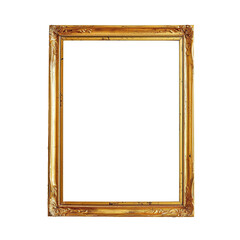 Mockup vertical gold gothic frame close up. 3d render. Transparent Background.