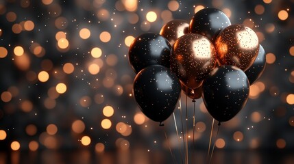 Elegant Birthday Party Card Background with Gold Balloons and Black White Design for Celebration Invite