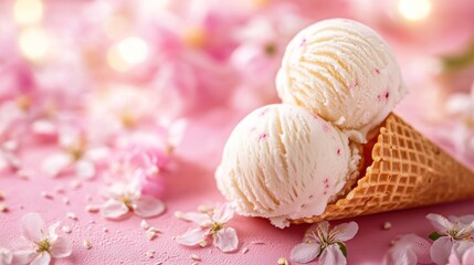 Melting Vanilla Ice Cream Cone on Pink Background for Summer Delights Design