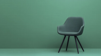 modern green chair with minimalist design against matching green background, creating serene and stylish atmosphere