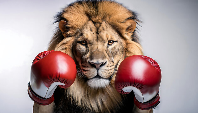 Lion in Boxing Gloves: Ready to Rumble