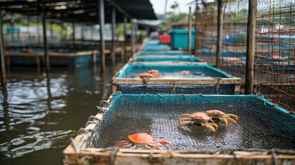 Crabs in Aquaculture Tanks in Water Environment