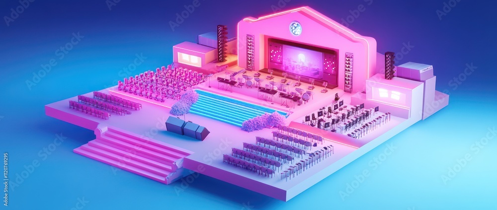 Poster a vibrant stage setup for an event or performance.